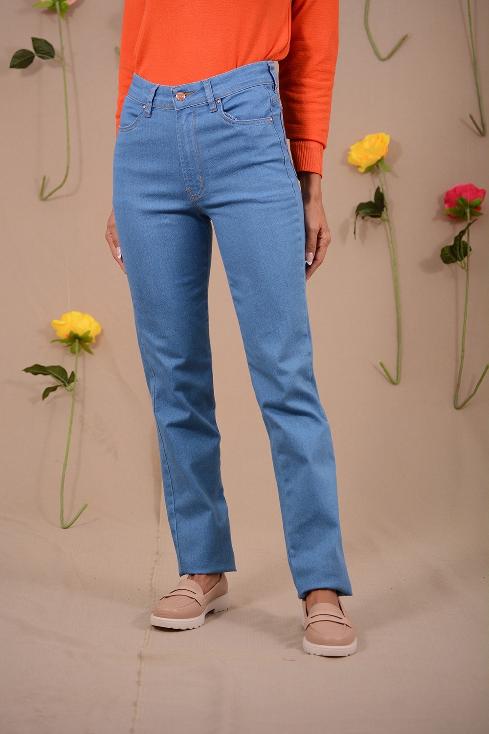 CALÇA JEANS RETA PESPONTO