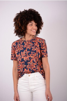 BLUSA DE MALHA DECOTE CARECA ESTAMPA PINCELADA FLORAL