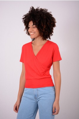 BLUSA CANELADA TRANSPASSADA MANGA CURTA