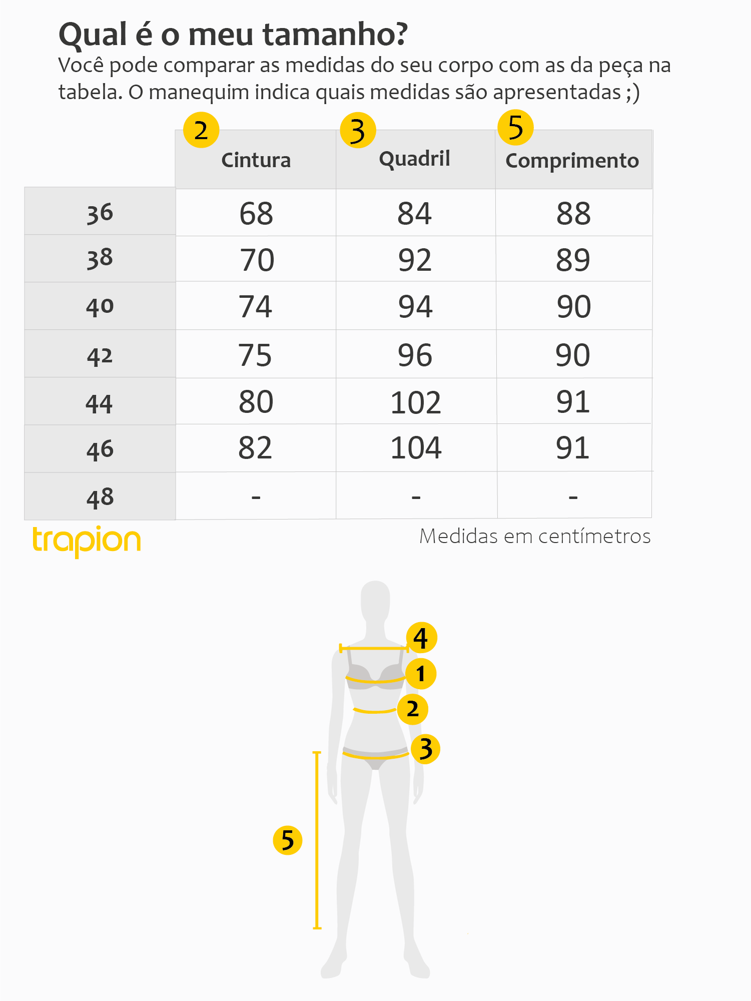 Tabela de Medidas - Calça Trapion