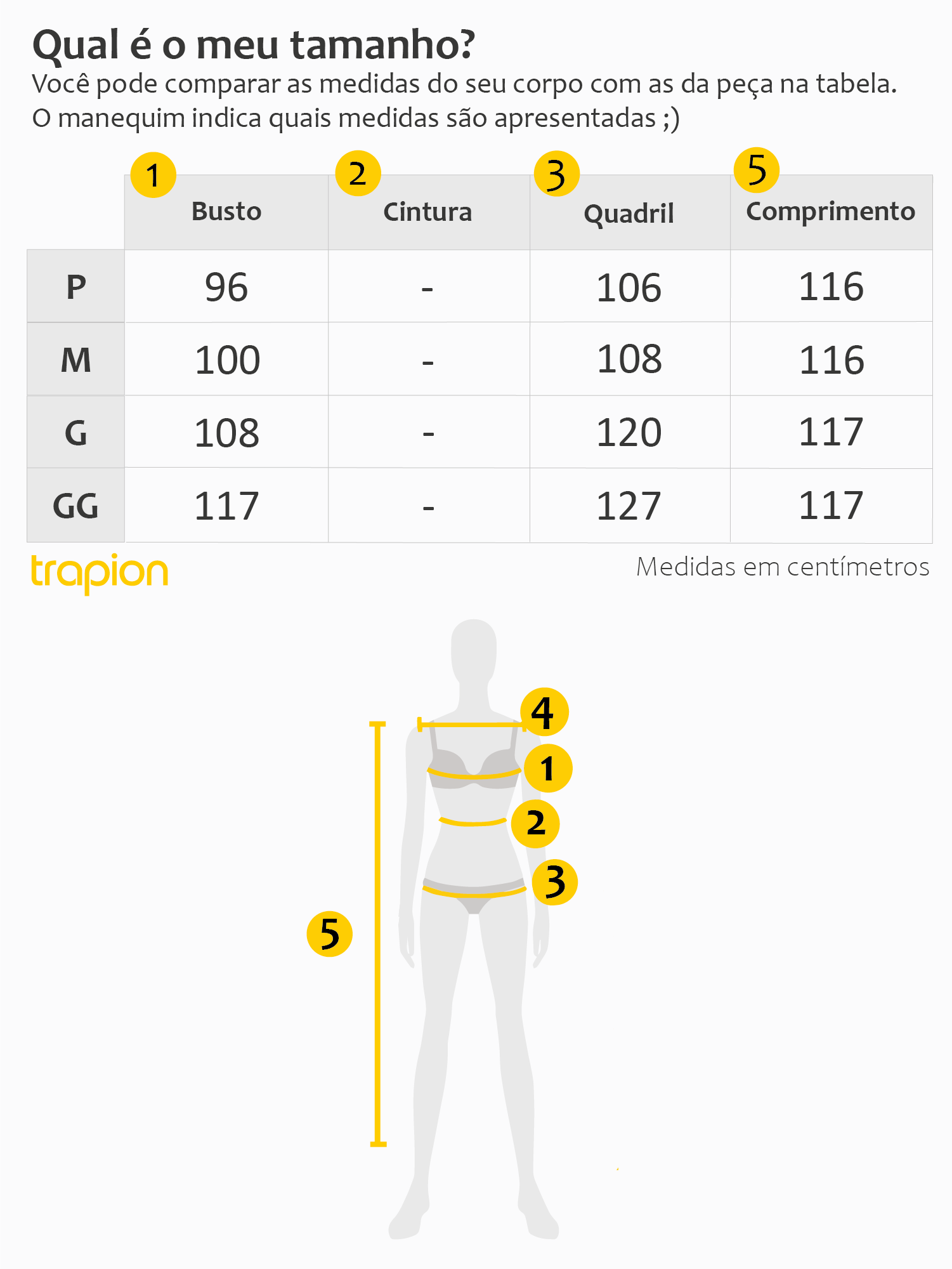 Tabela de Medidas - Vestido Trapion