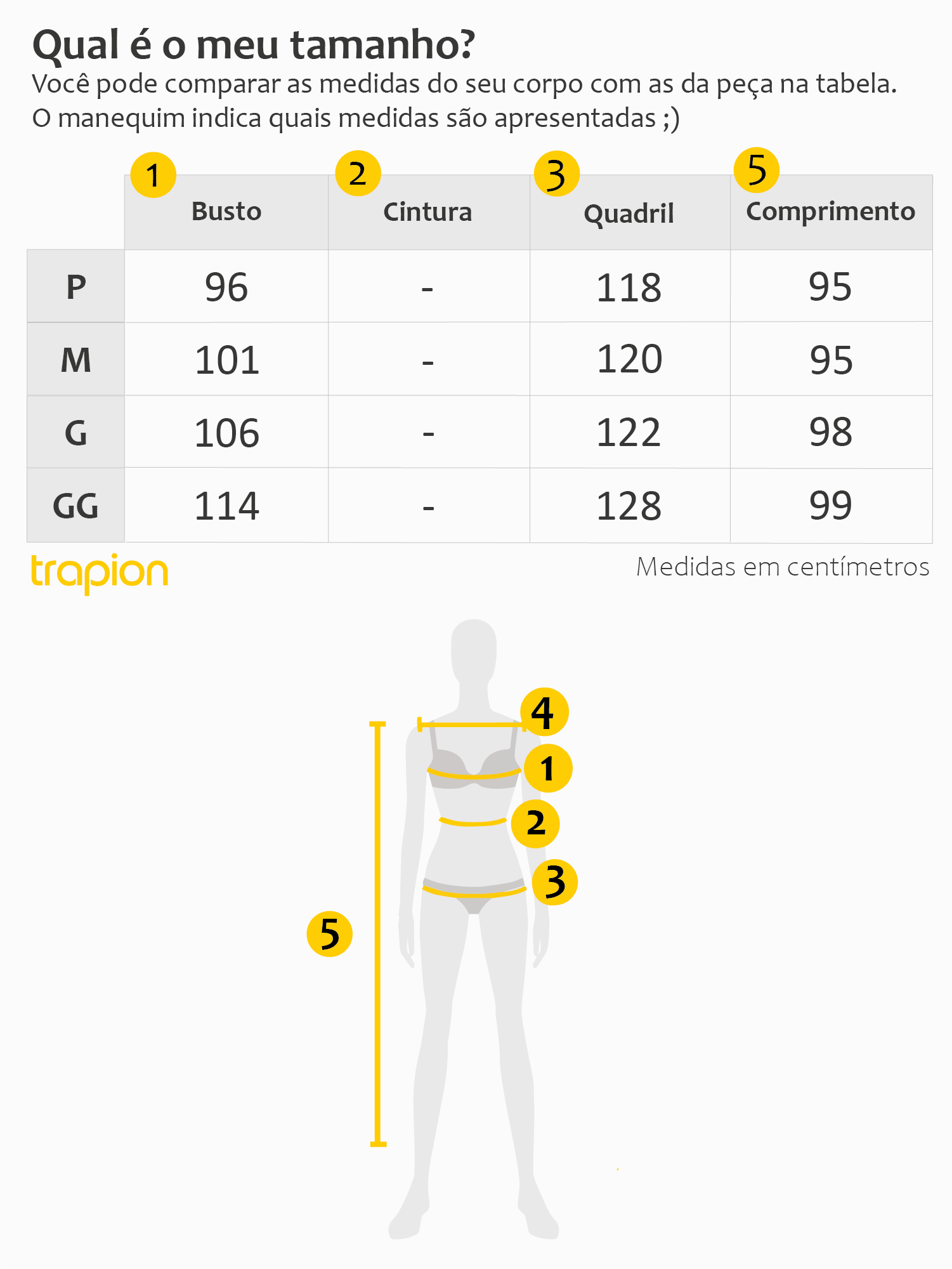 Tabela de Medidas - Vestido Trapion