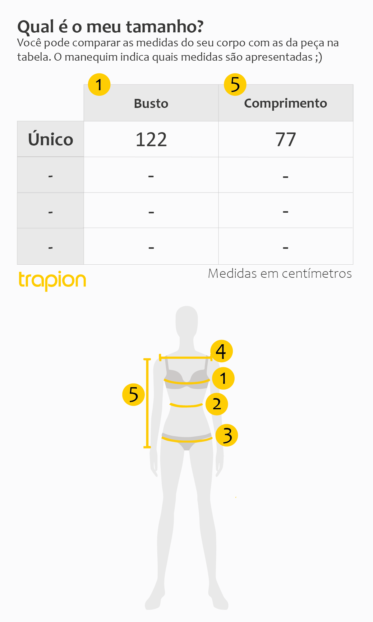 Tabela de Medidas - Casaco Trapion