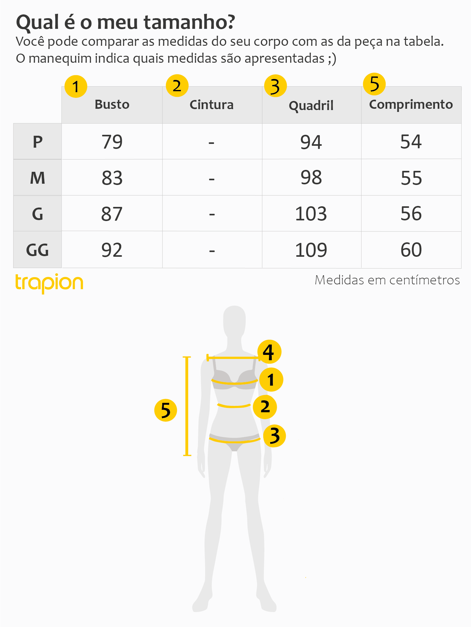 Tabela de Medidas - Blusa Trapion