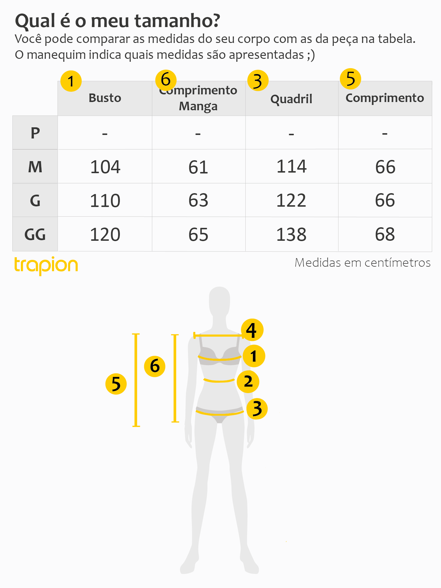 Tabela de Medidas - Blazer Trapion